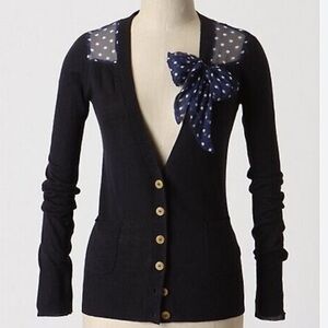 Anthropologie Sparrow Navy Sweater with Polka Dot Details